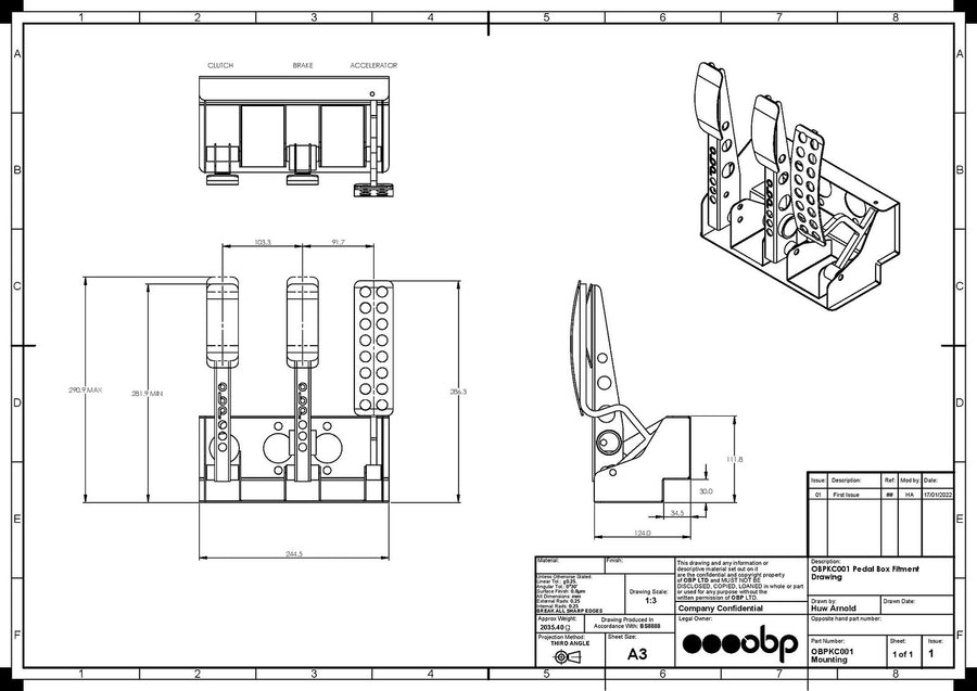 Victory + Kit Car Floor Mounted 3 Pedal System (Hydraulic Clutch) - Mild Steel Reinforced Pedals